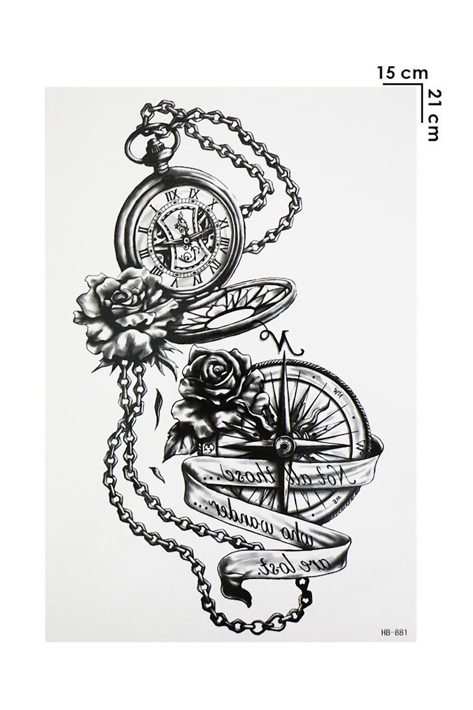 Realistic temporary compass and clock tattoo tattoo