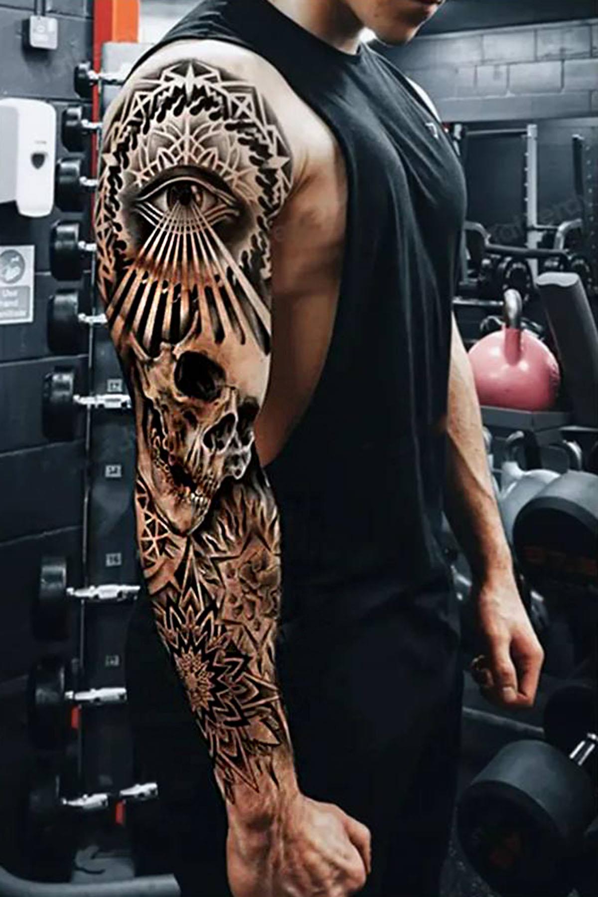 Göz Ve Kuru Kafa Figürlü 12 Saat Sonra Kararan Geçici Kol Dövme Tattoo