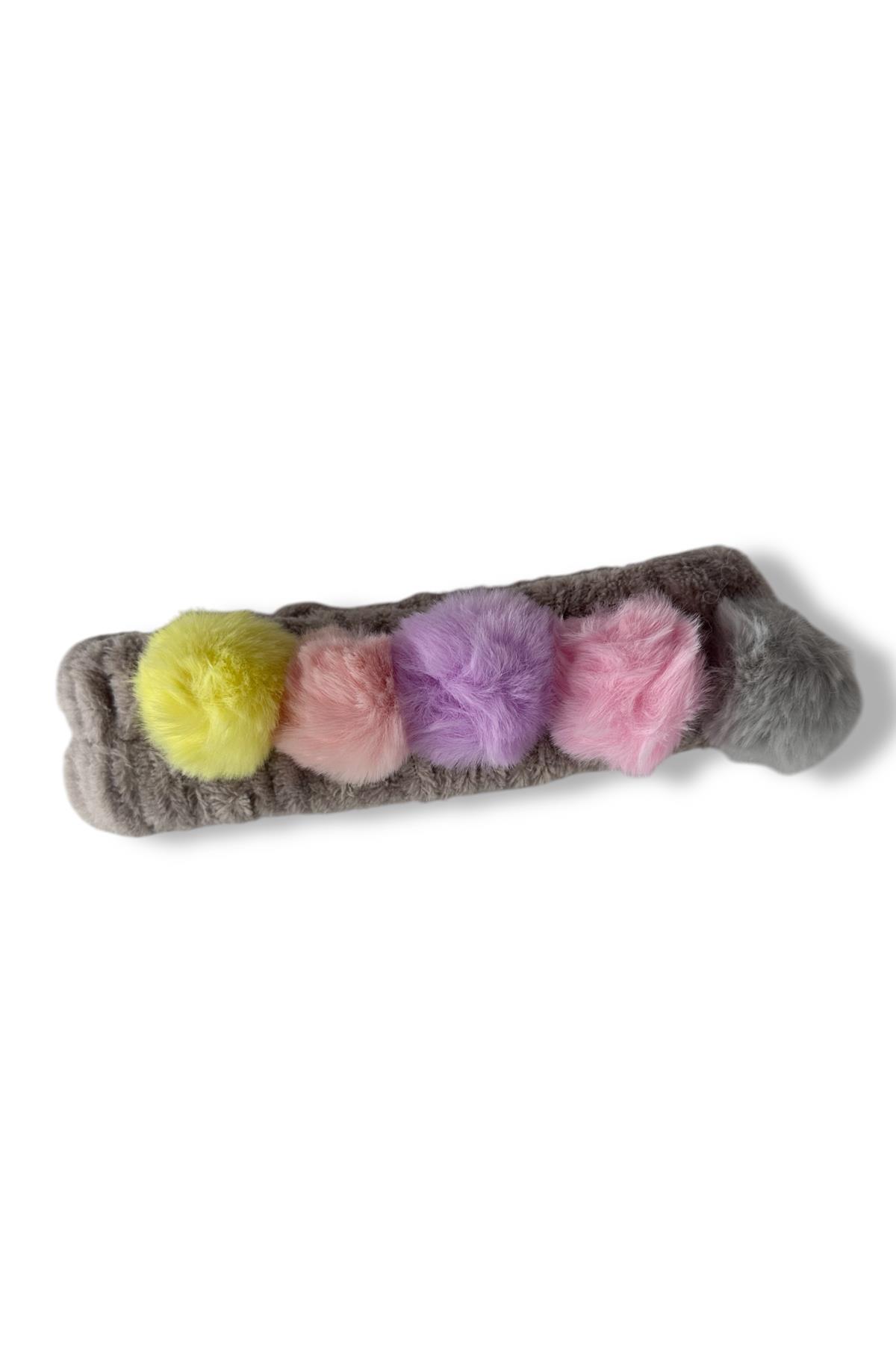 Kahverengi Ponpon Detaylı Peluş Saç Bandı