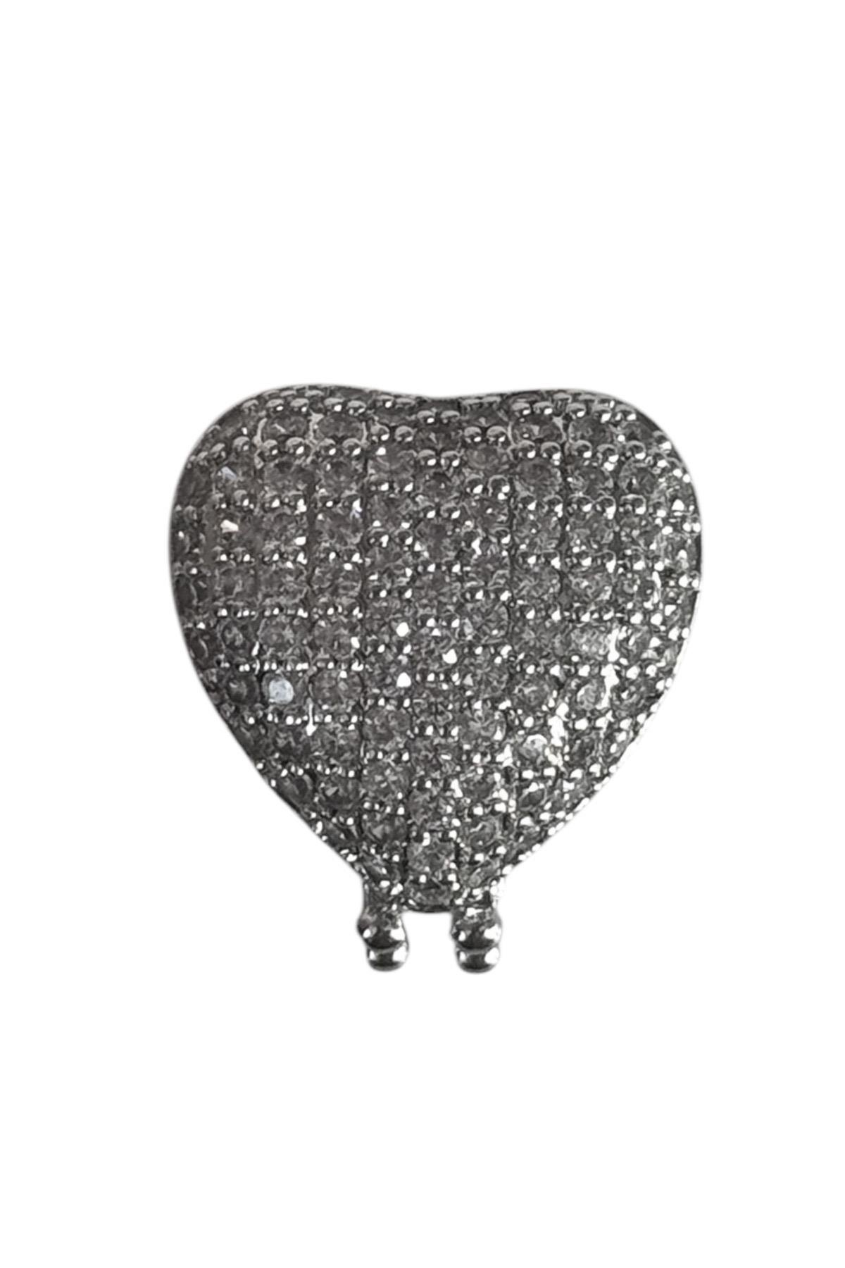 Gümüş Renk Kalp Figürlü Taş Detaylı Ajda Charm / Kolye/ Bileklik Ucu