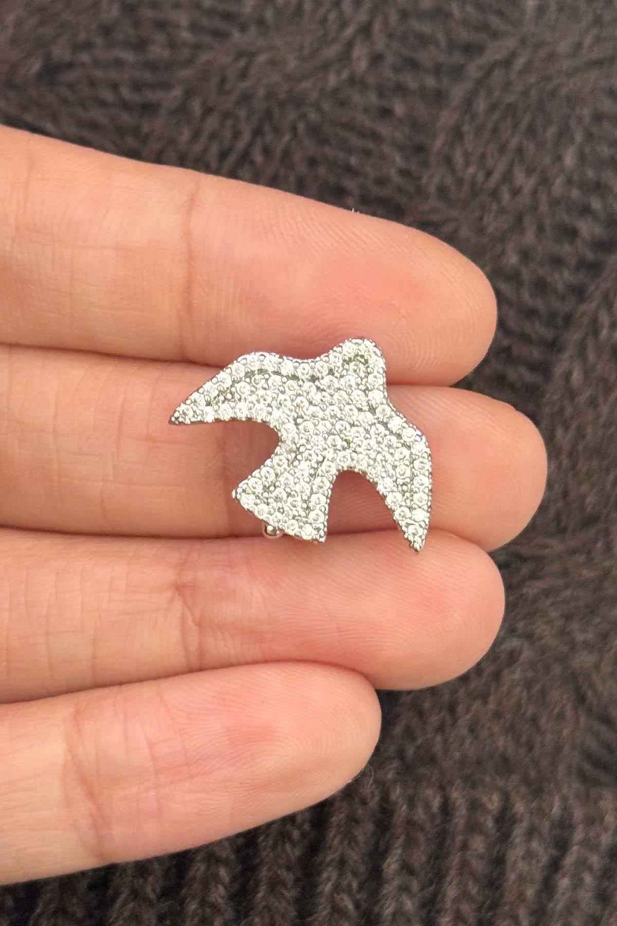 Gümüş Renk Kuş Figürlü Taş Detaylı Ajda Charm / Kolye/ Bileklik Ucu