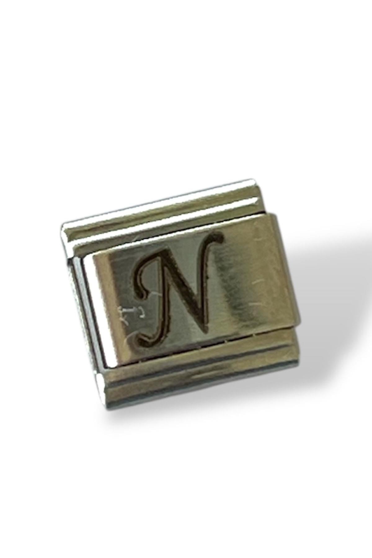 Gümüş Renk N Harf Çelik Nomination Charm (Tek)