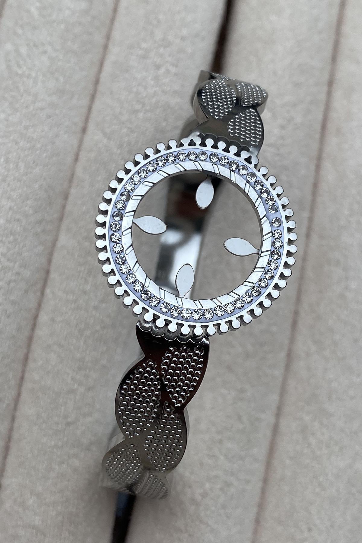 Gümüş Renk Nazar Boncuk Figürlü Çelik Kelepçe