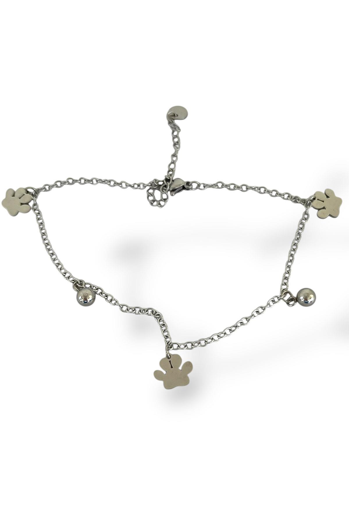 Gümüş Renk Pati Figürlü Çelik Halhal