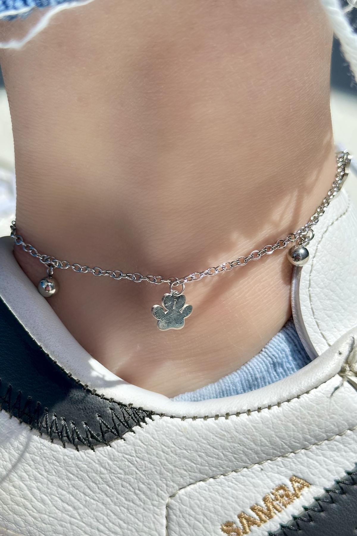 Gümüş Renk Pati Figürlü Çelik Halhal