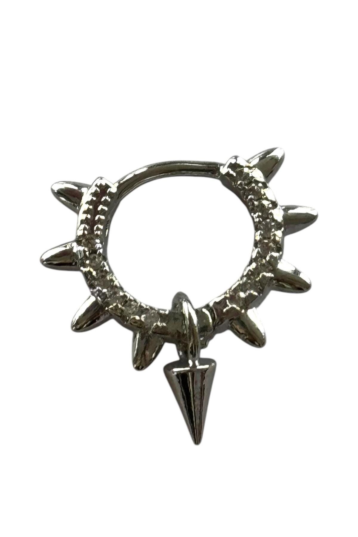 Gümüş Renk Taş Detaylı Cerrahi Çelik Halka Tragus/Kıkırdak Küpe/Piercing (Tek)