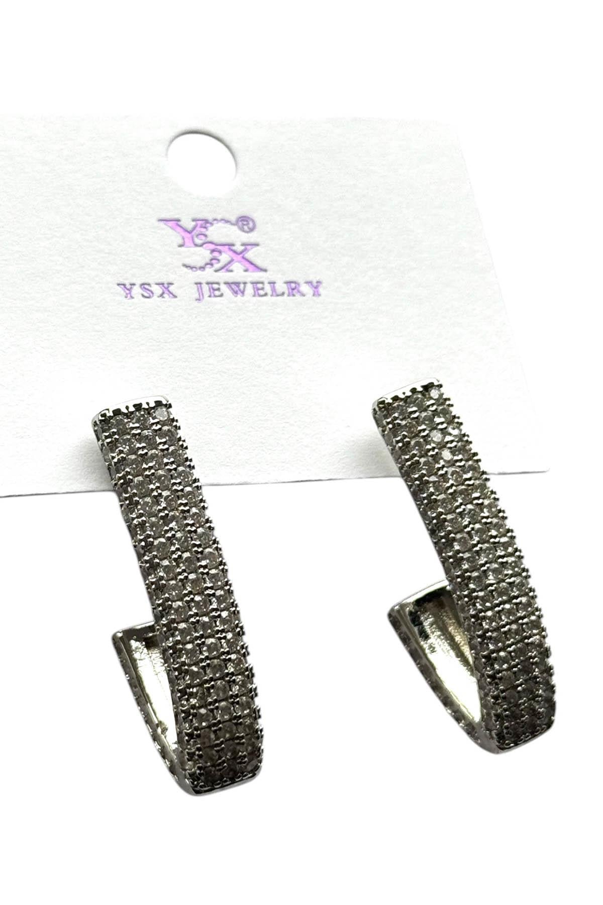 Gümüş Renk Taş Detaylı YSX Küpe (Çift)