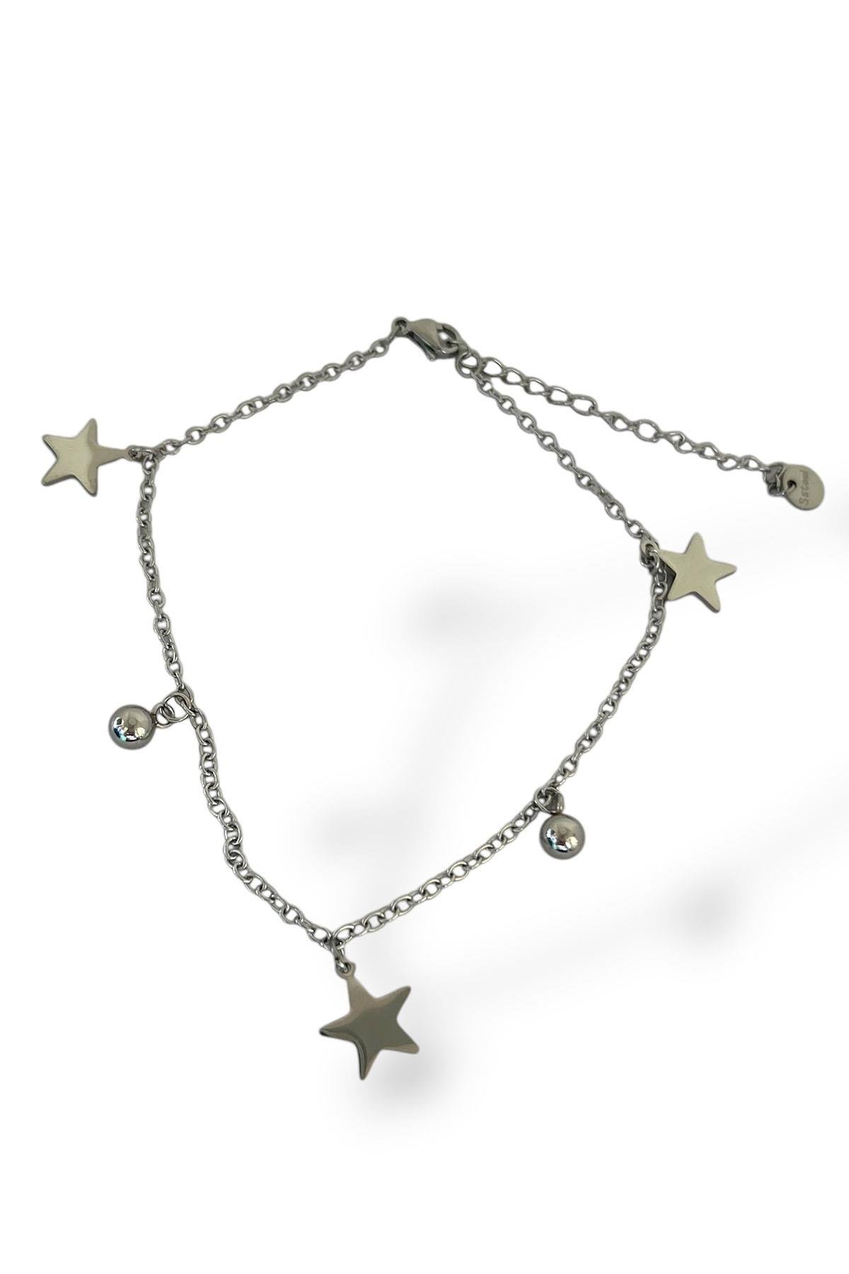 Gümüş Renk Yıldız Figürlü Çelik Halhal