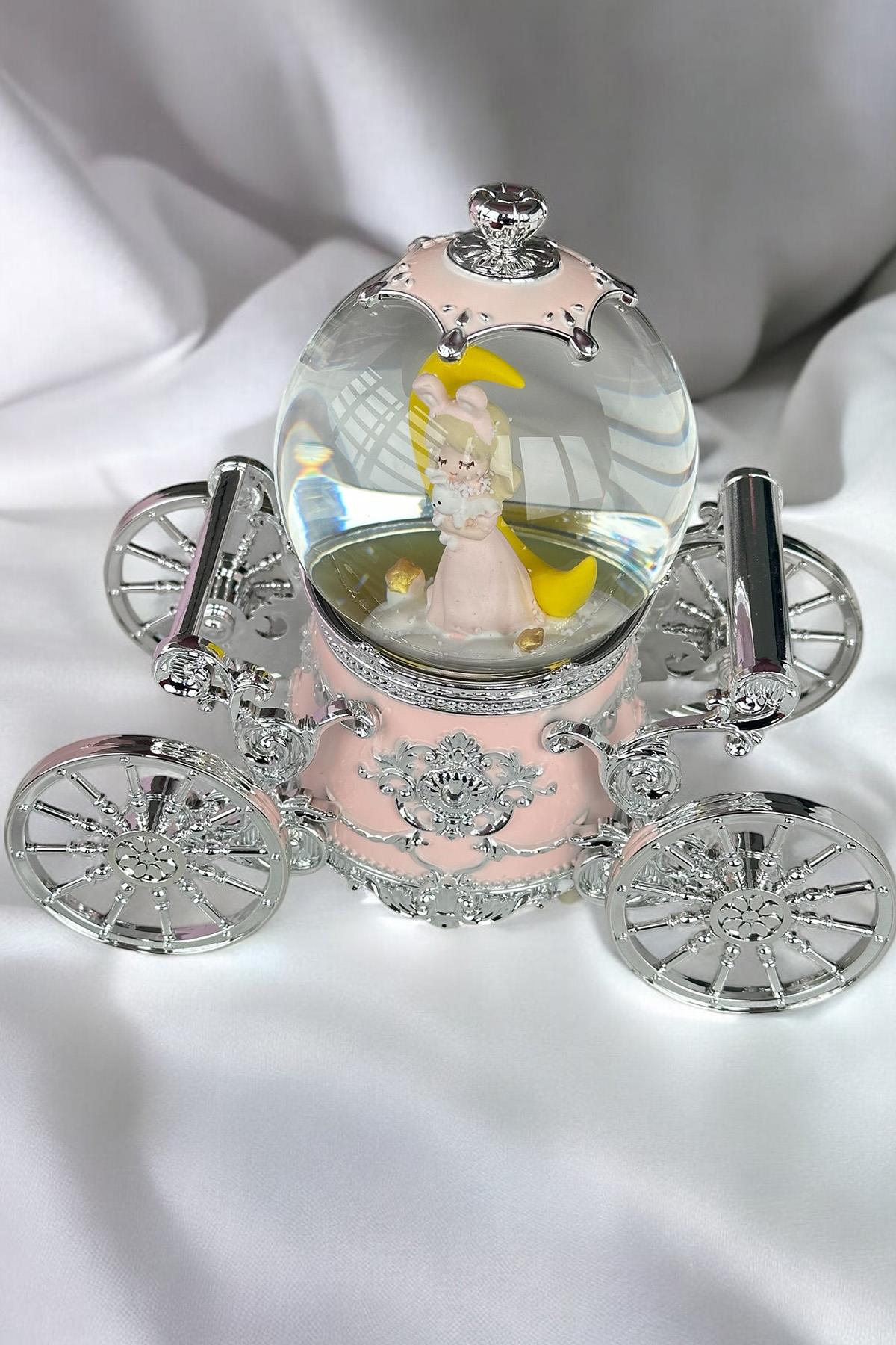 Gümüş Ve Pembe Renk Kız Figürlü Tekerlek Detaylı Müzikli Işıklı Kar Küresi