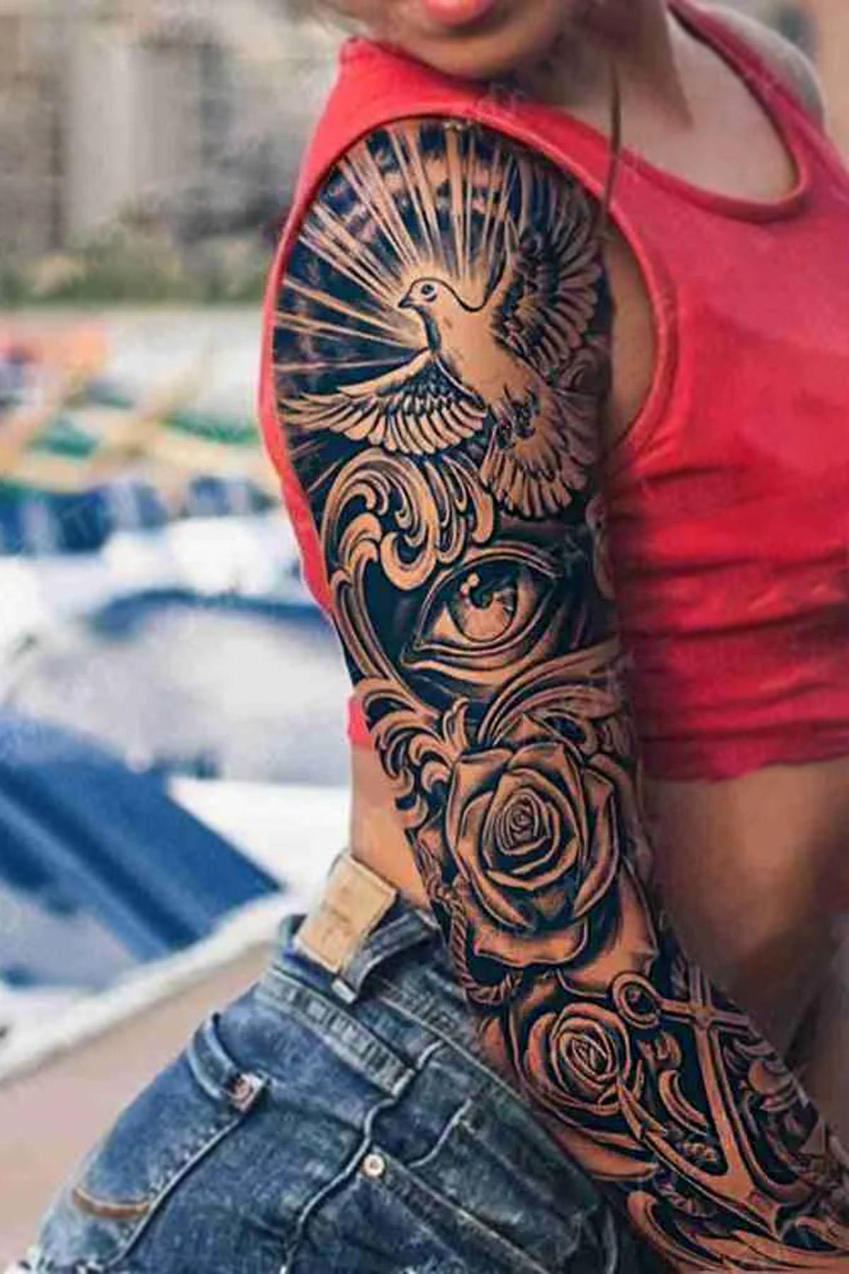 Güvercin Ve Göz Figürlü 12 Saat Sonra Kararan Geçici Kol Dövme Tattoo