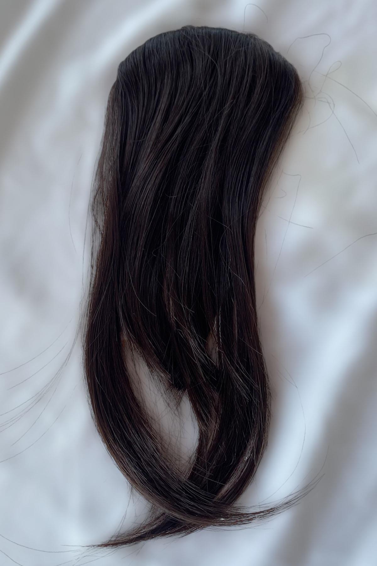 Kahverengi Uzun Kenarlı Seyrek Takma Kahkül (Duygu)