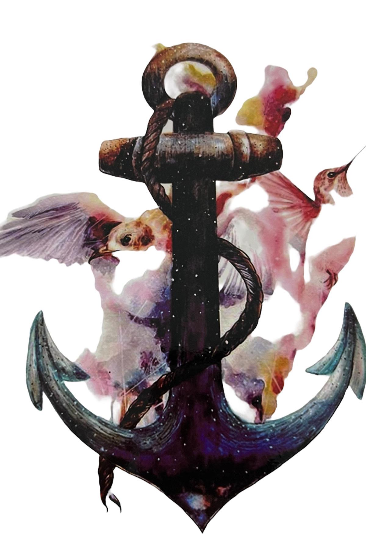 Karışık Renk Çapa Figürlü Dövme Tattoo