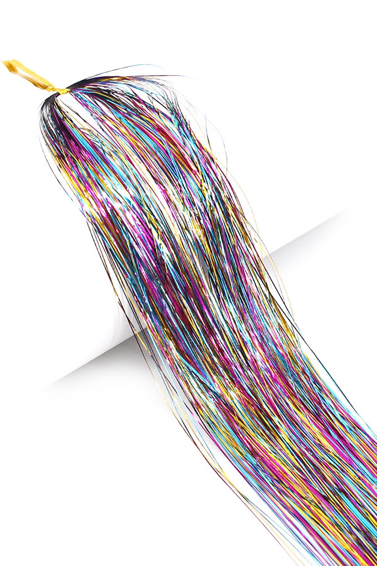 Karışık Renk Simli Yan Postiş Hair Tinsel Shiny Hair (50 Cm)