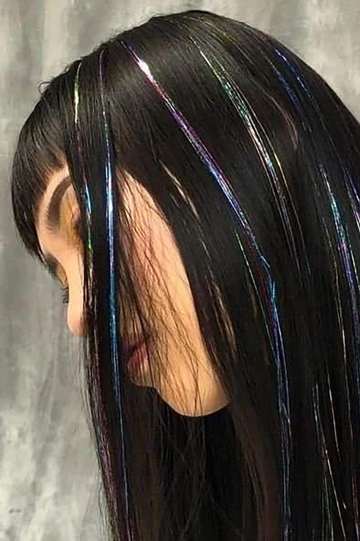 Karışık Renk Simli Yan Postiş Hair Tinsel Shiny Hair (50 Cm)