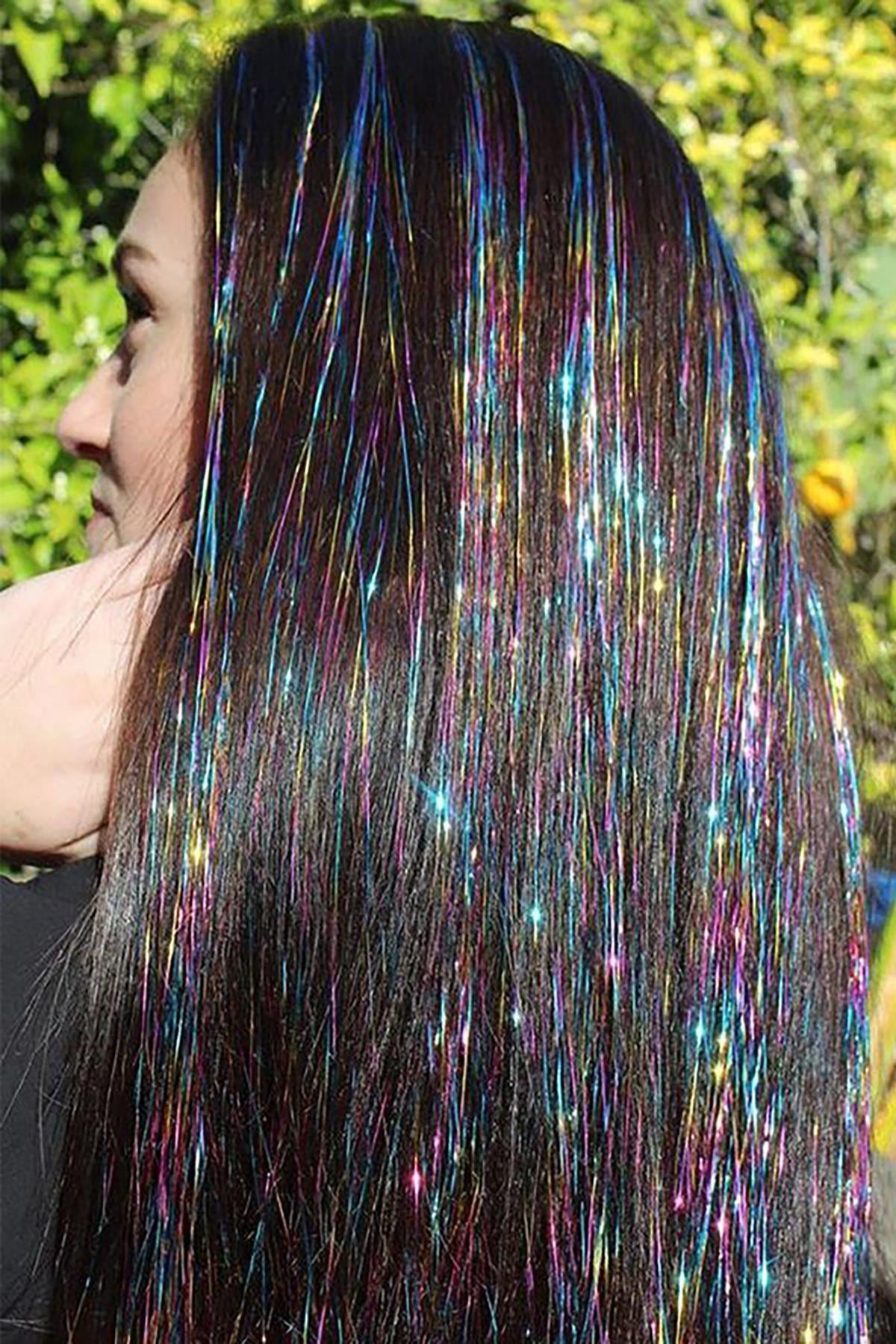 Karışık Renk Simli Yan Postiş Hair Tinsel Shiny Hair (50 Cm)