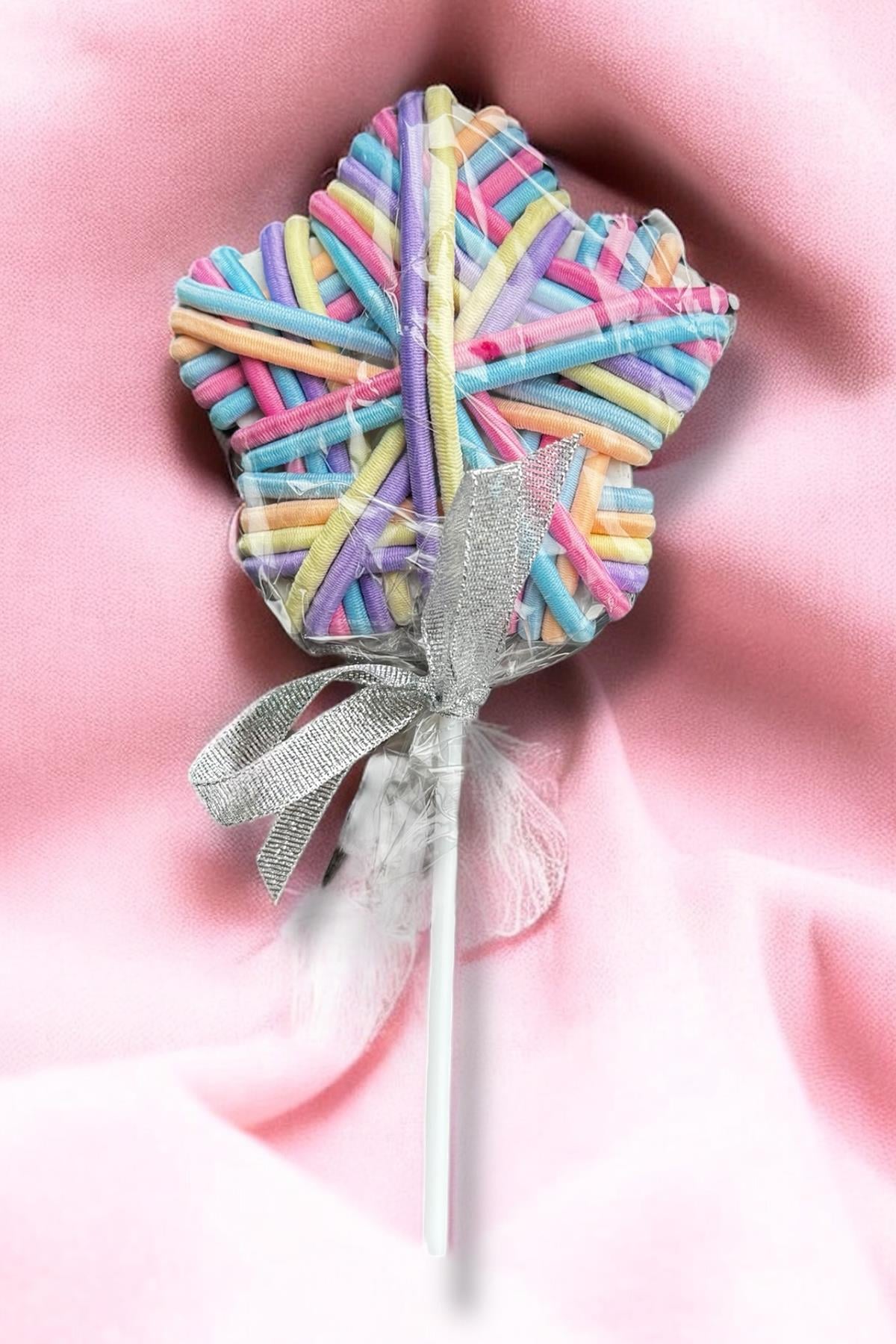 Karışık Renk Yıldız Ve Lolipop Figürlü Lastik Toka Set
