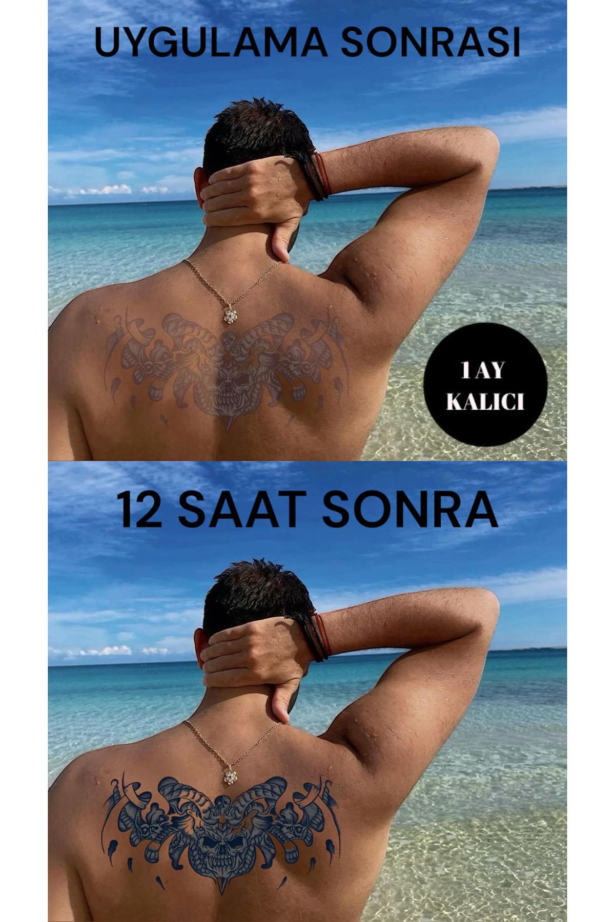 Kurukafa Figürlü 12 Saat Sonra Kararan Geçici Dövme Tattoo