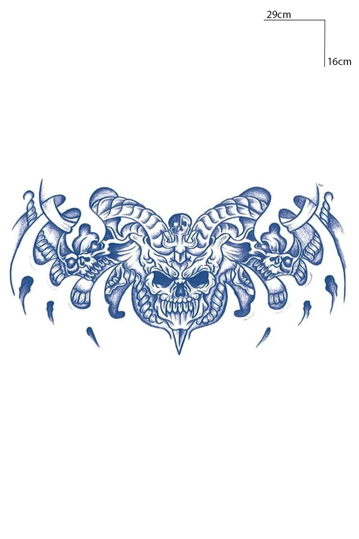 Kurukafa Figürlü 12 Saat Sonra Kararan Geçici Dövme Tattoo