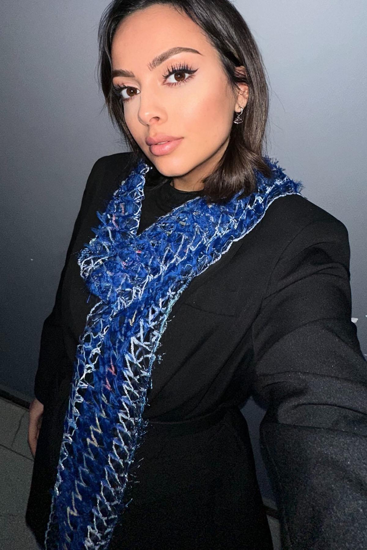 Lacivert Renk Örgü Detaylı Şal
