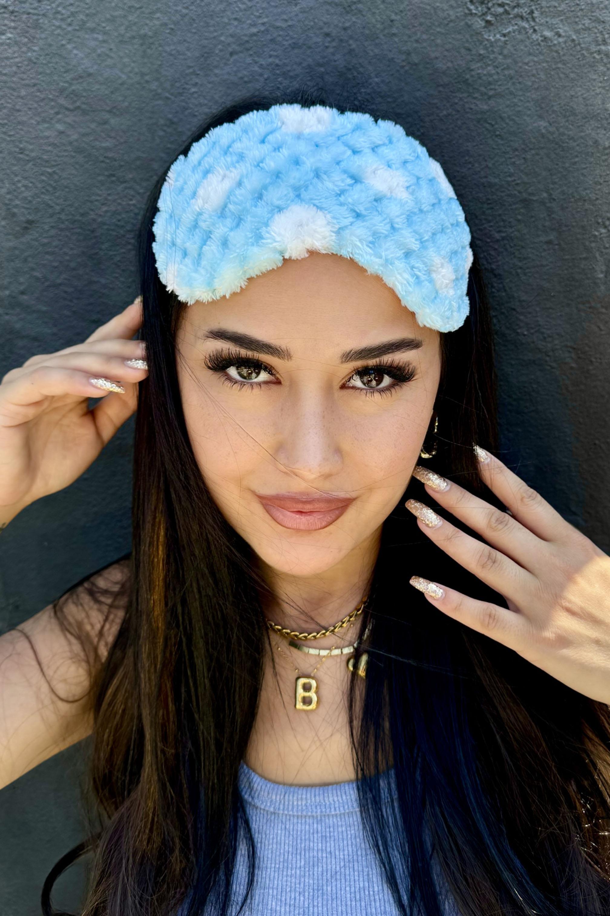 Mavi Renk Benekli Peluş Uyku Bandı