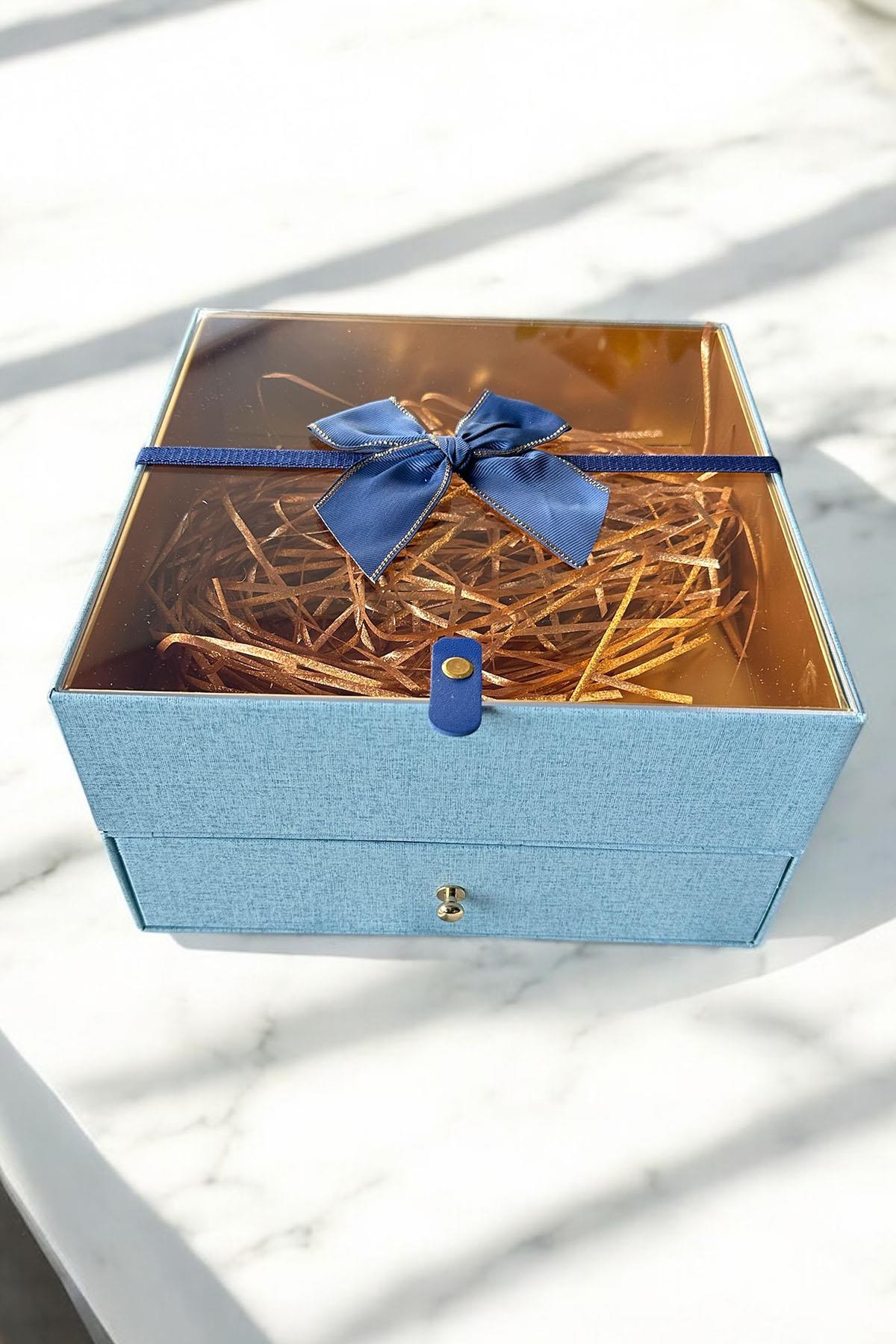 Mavi Renk Çekmece Detaylı Hediye Kutusu