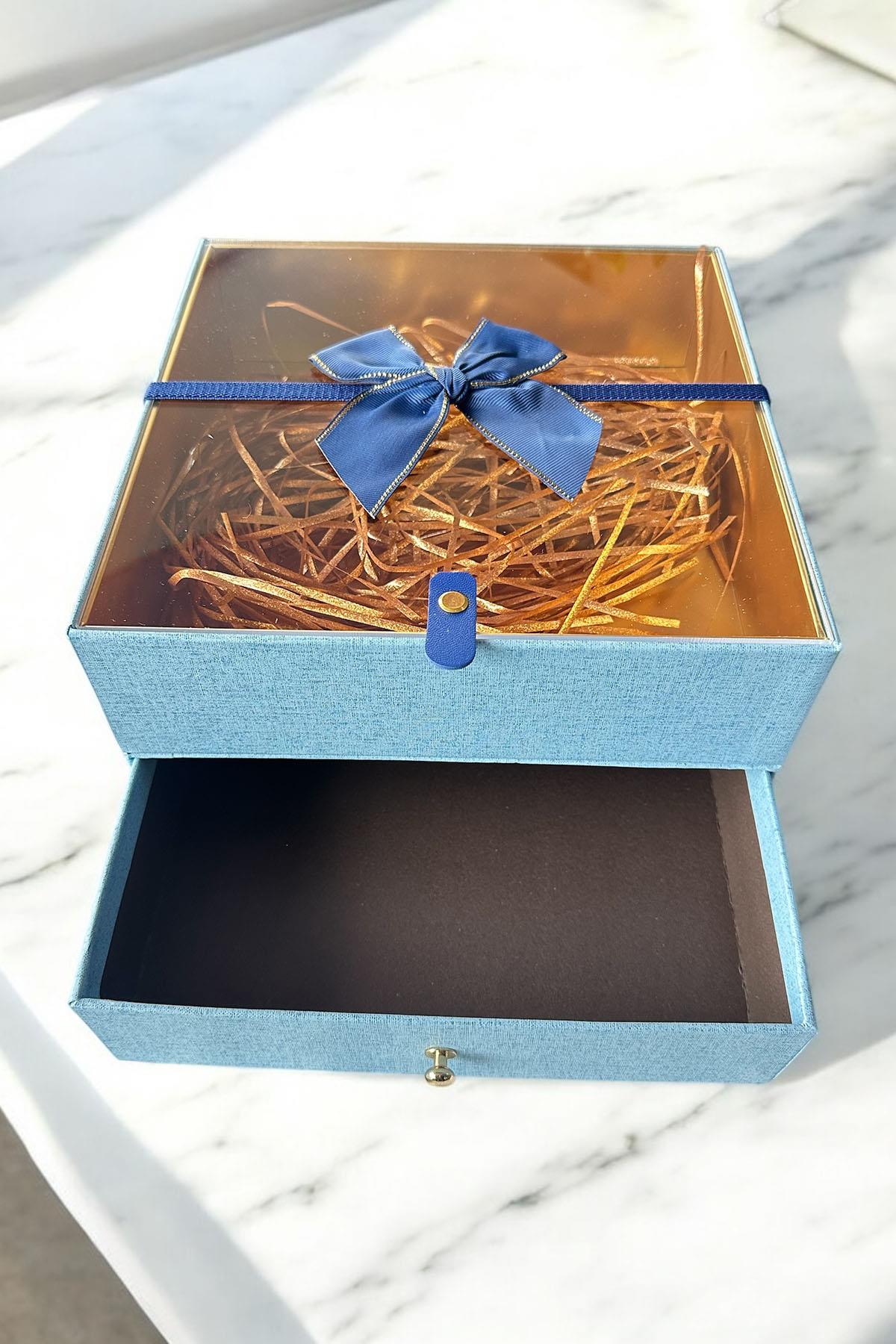 Mavi Renk Çekmece Detaylı Hediye Kutusu