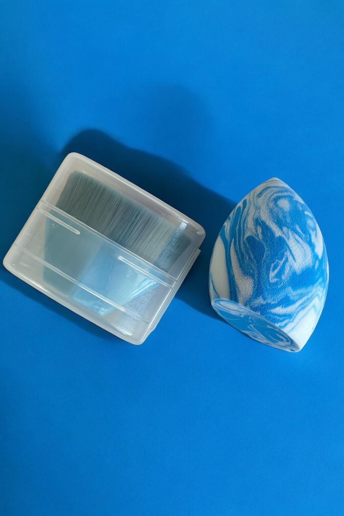 Mavi Renk Makyaj Süngeri /Fırça Set
