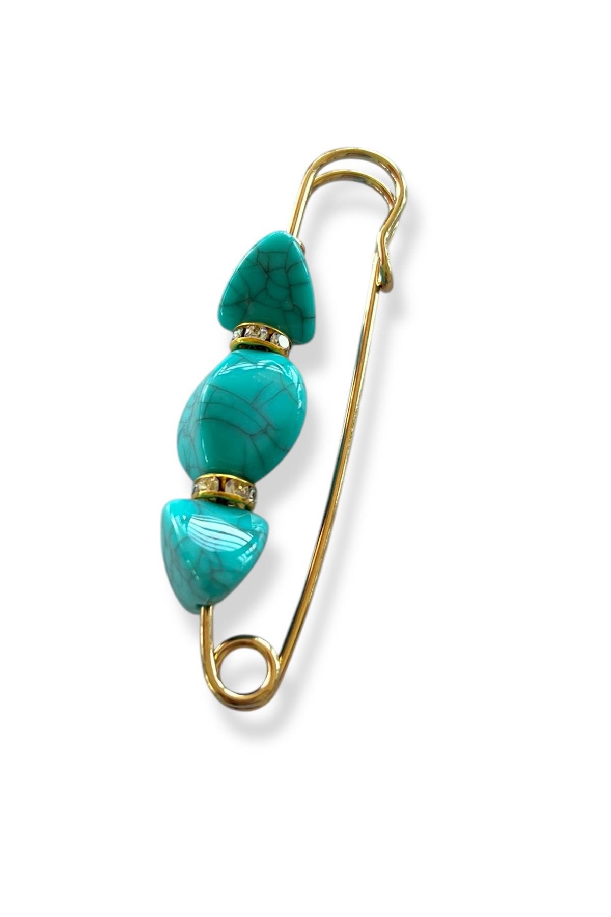 Mavi Renk Taş Detaylı Eşarp İğnesi /Broş