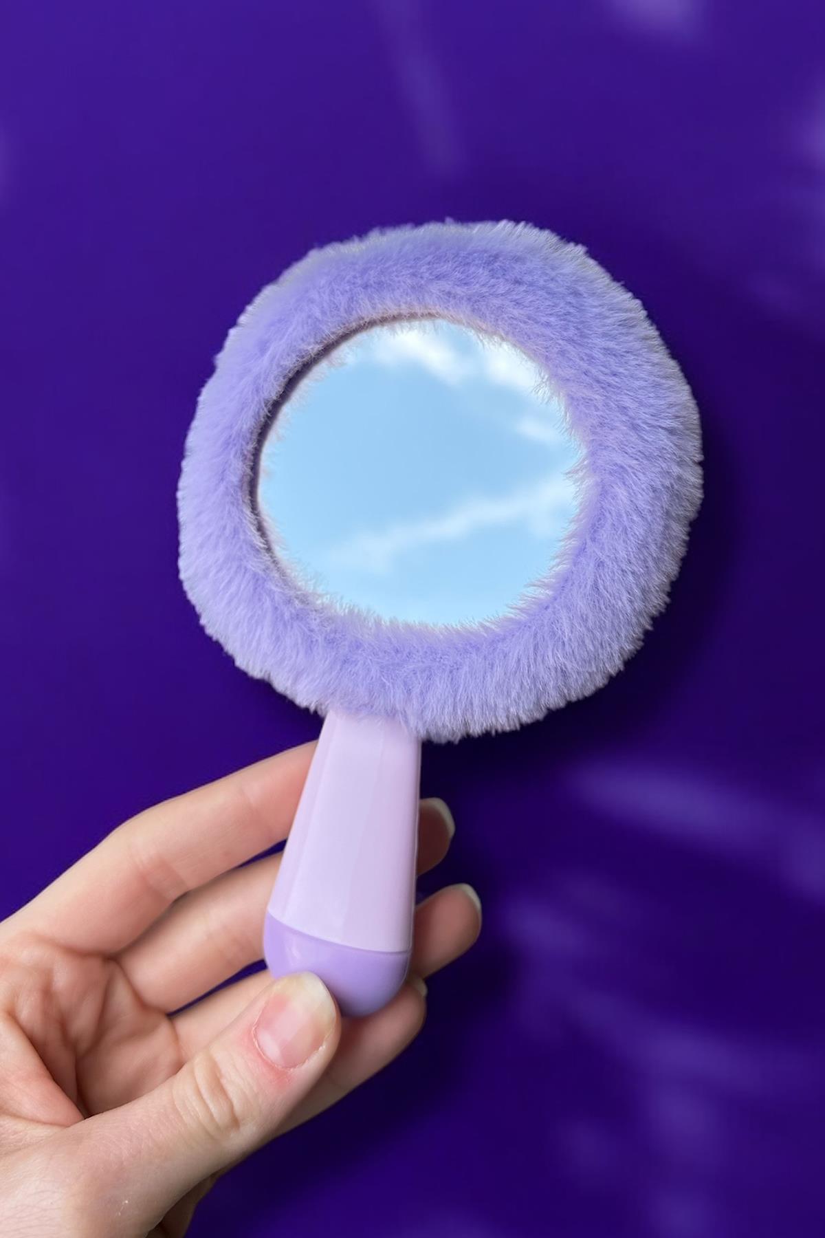 Mor Renk Canavar Figürlü Peluş El Aynası