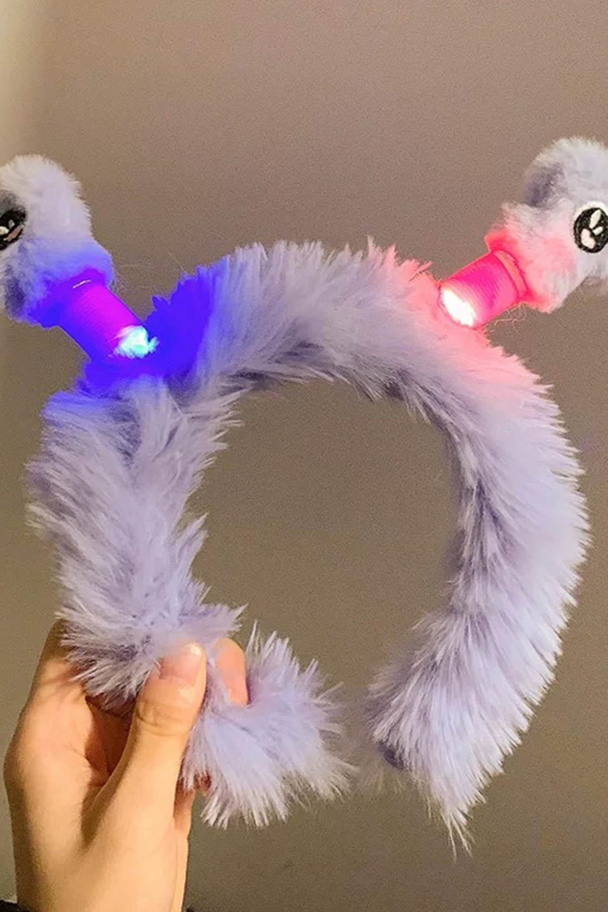 Mor Renk Kulakları Oynayan Işıklı Peluş Taç