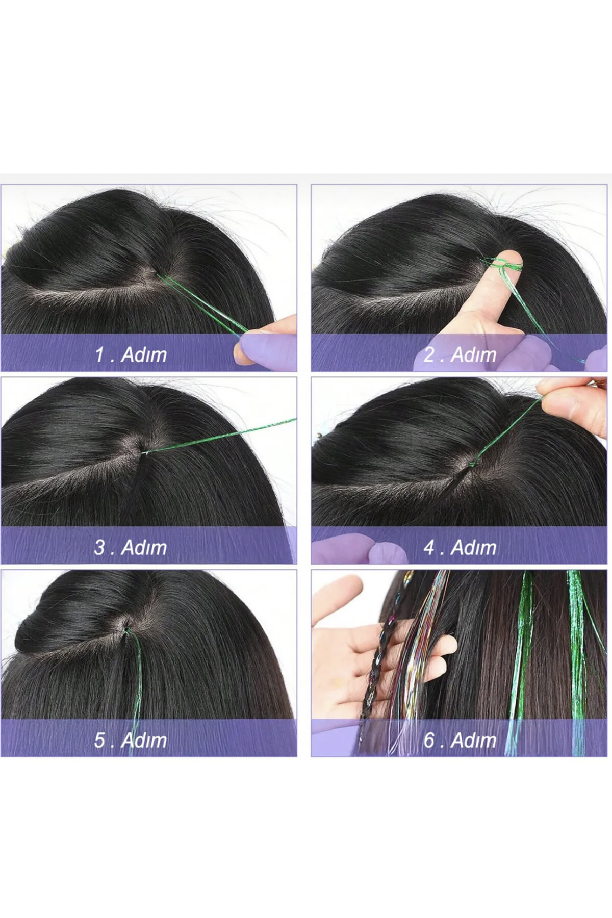 Mor Renk Simli Yan Postiş Hair Tinsel Shiny Hair (50 Cm)
