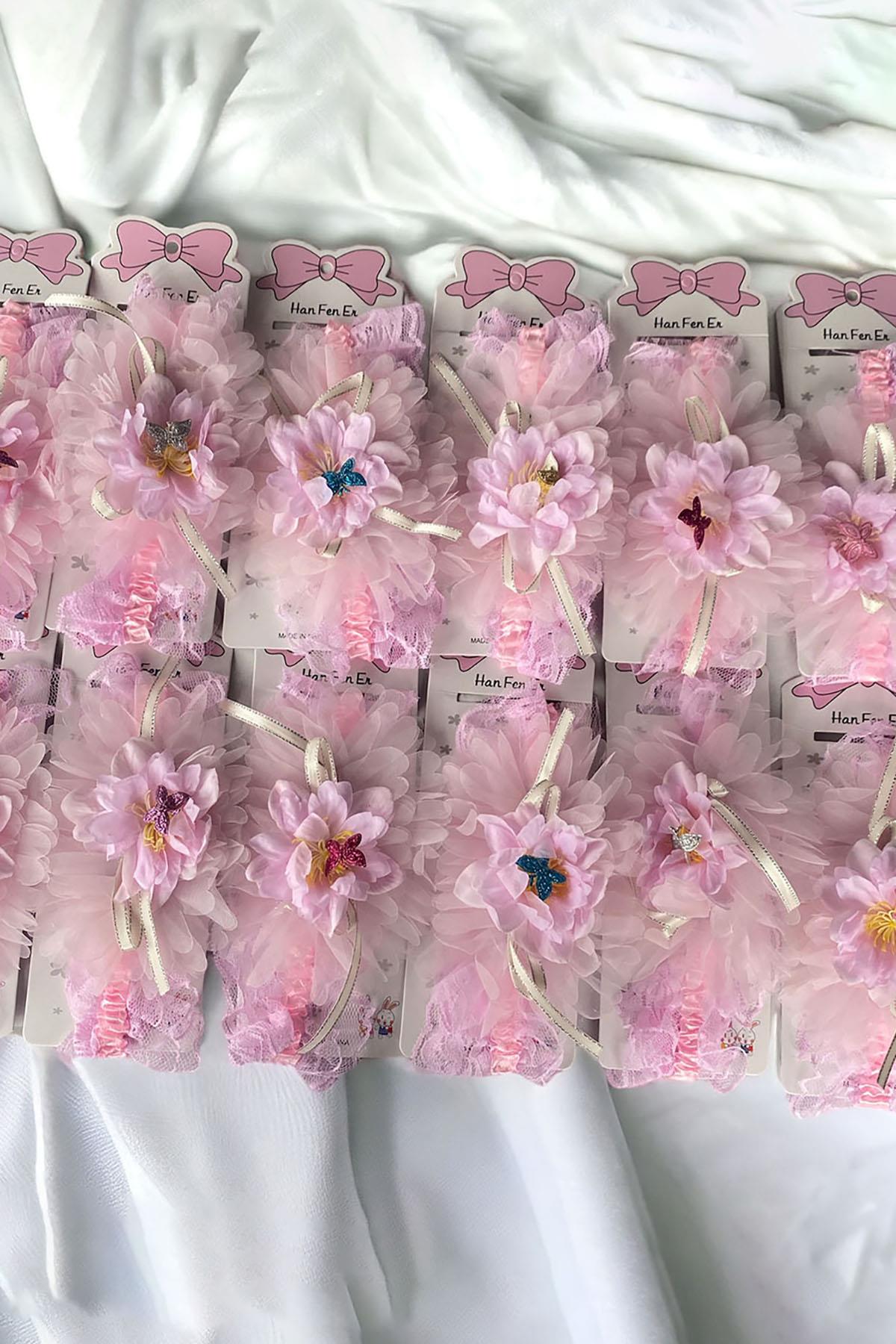 Pembe Renk 12li Kelebek Figürlü Saç Bandı