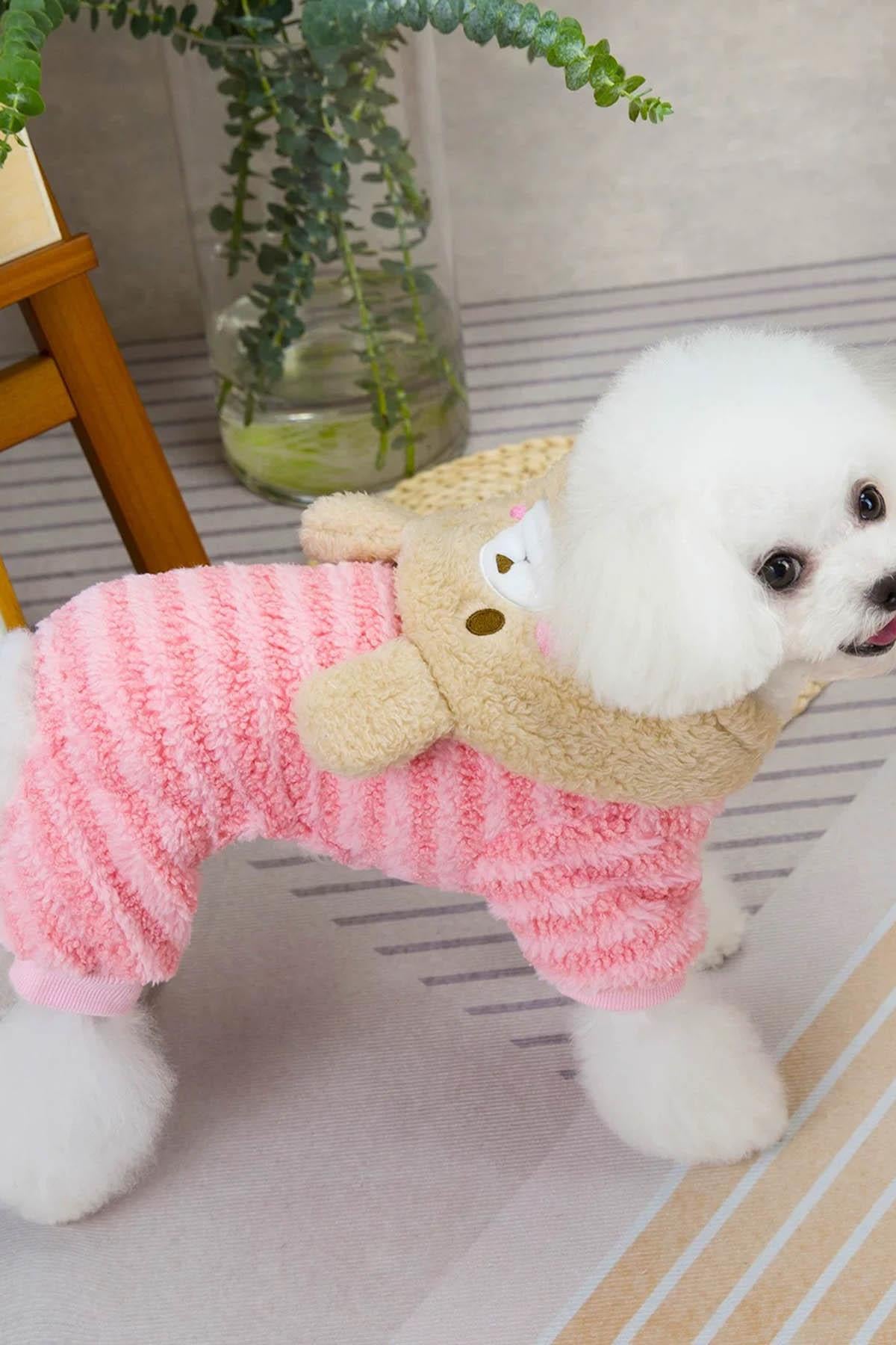 Pembe Renk Ayıcık Figürlü Peluş XL Köpek Tulum