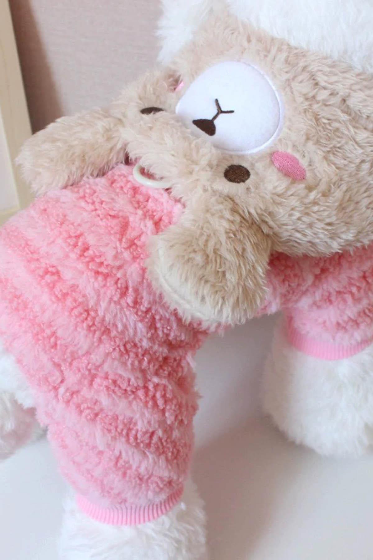 Pembe Renk Ayıcık Figürlü Peluş XL Köpek Tulum