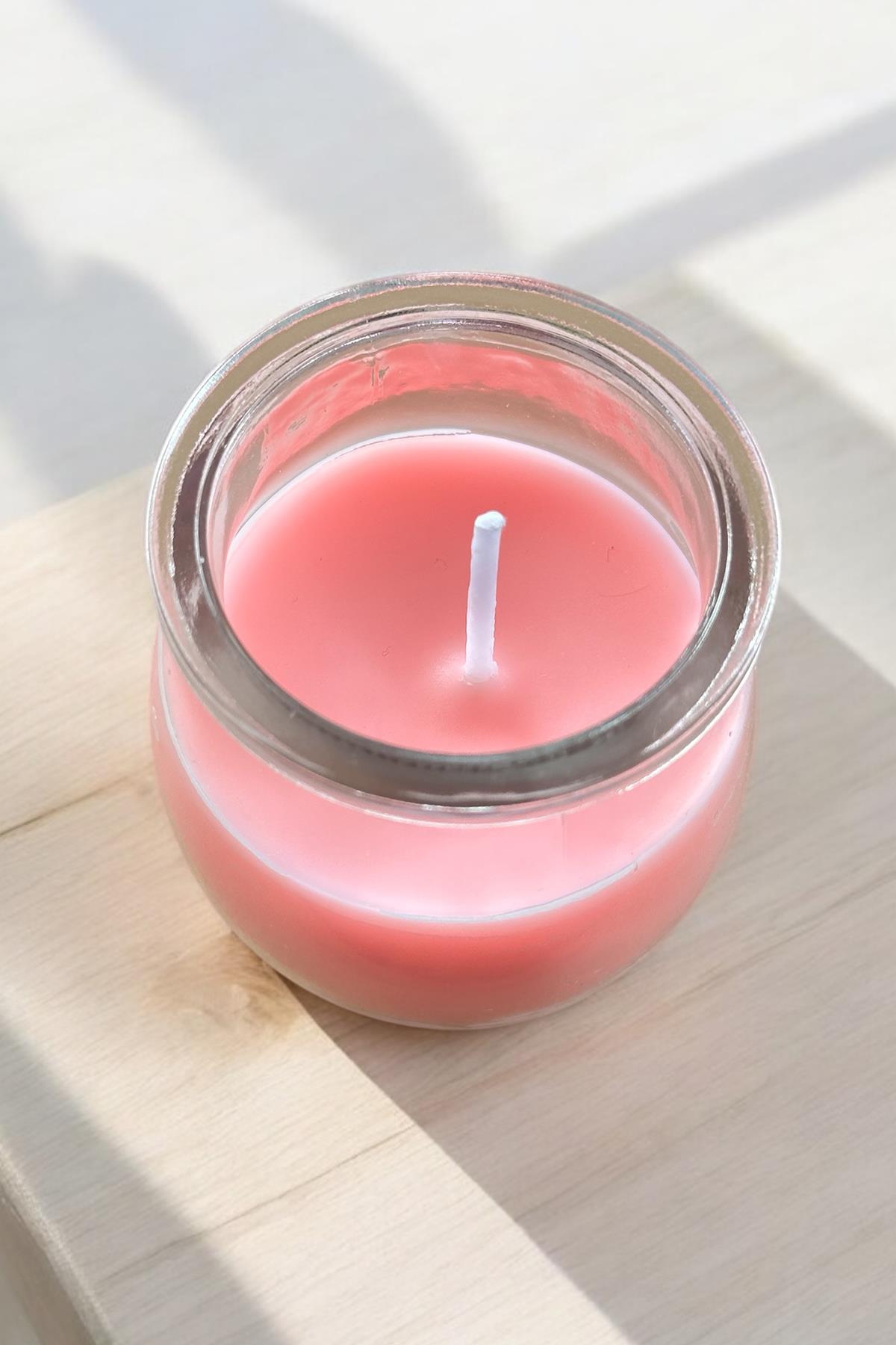 Pembe Renk Bardakta Kokulu Dekoratif Mum