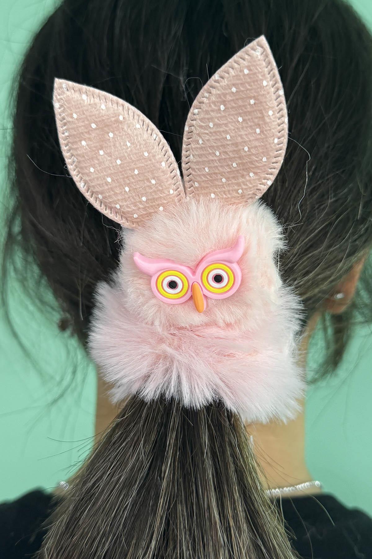 Pembe Renk Baykuş Figürlü Peluş Simit Toka