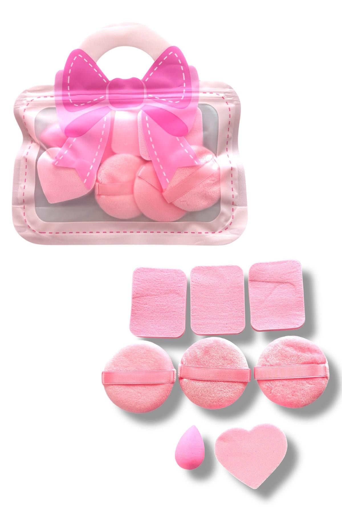 Pembe Renk Çanta Detaylı Makyaj Süngeri Set