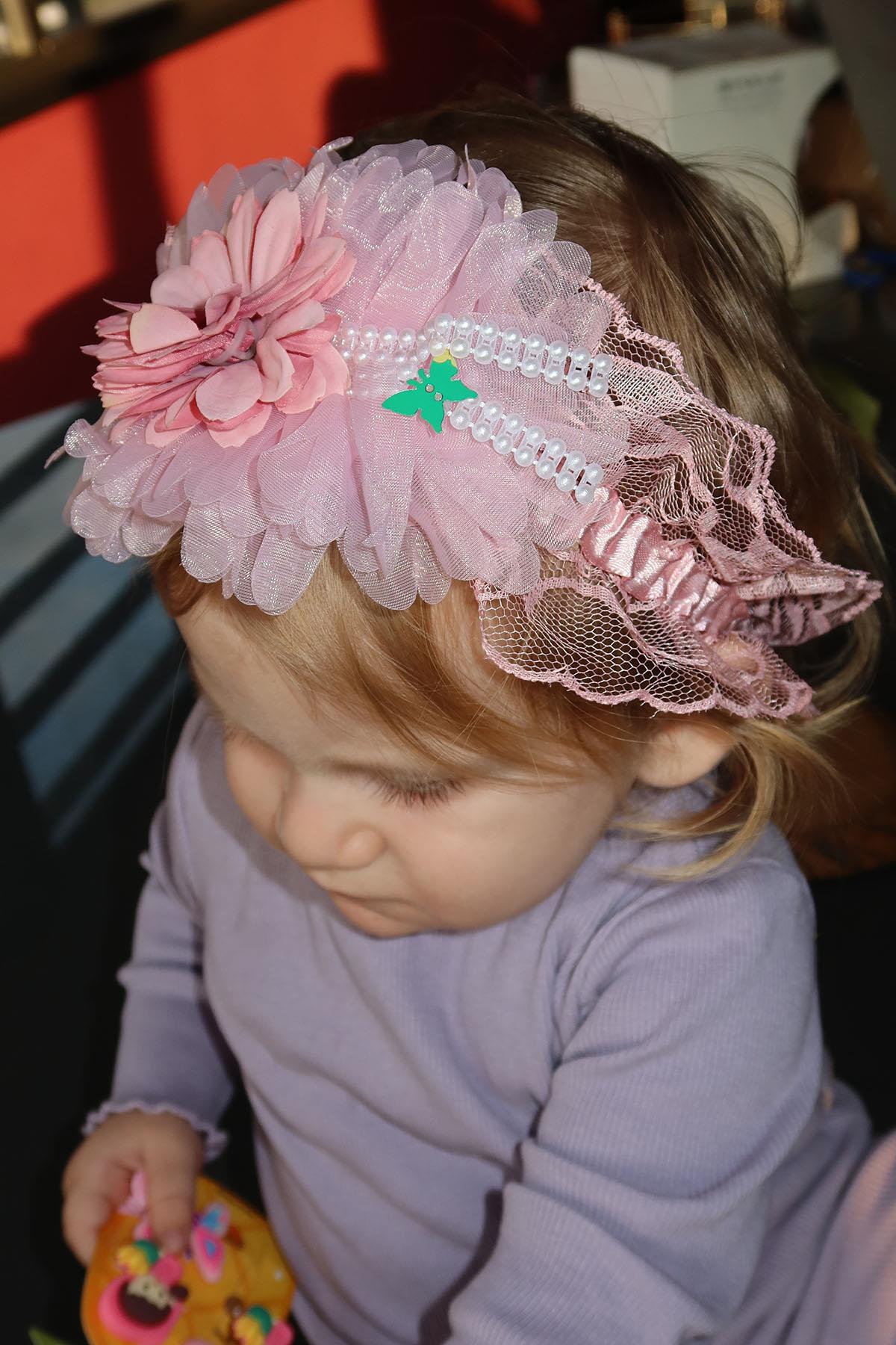 Pembe Renk Çiçek Figürlü Çocuk/ Bebek  Saç Bandı