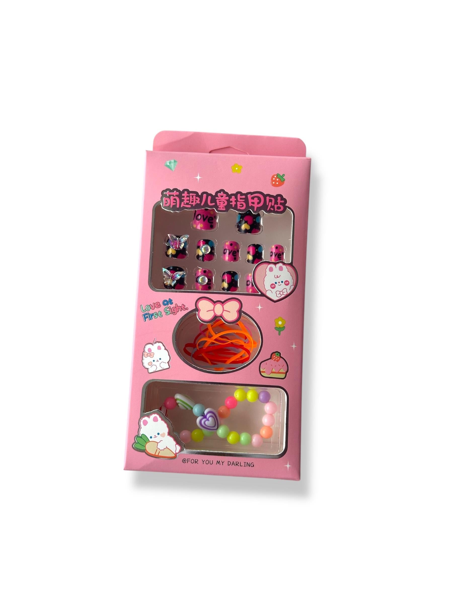 Pembe Renk Çocuk Tırnak /Bileklik /Toka/Takma Tırnak Set