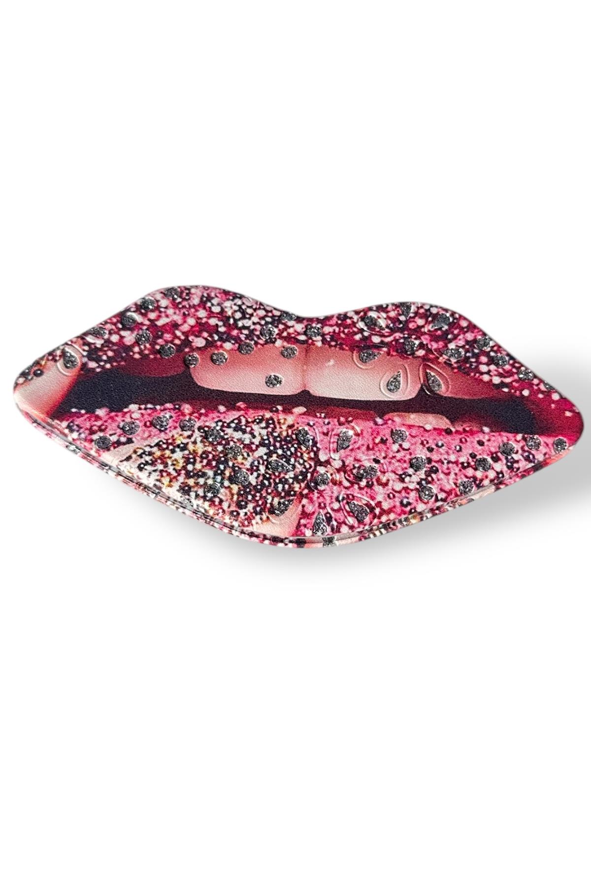 Pembe Renk Dudak Figürlü Cep Aynası