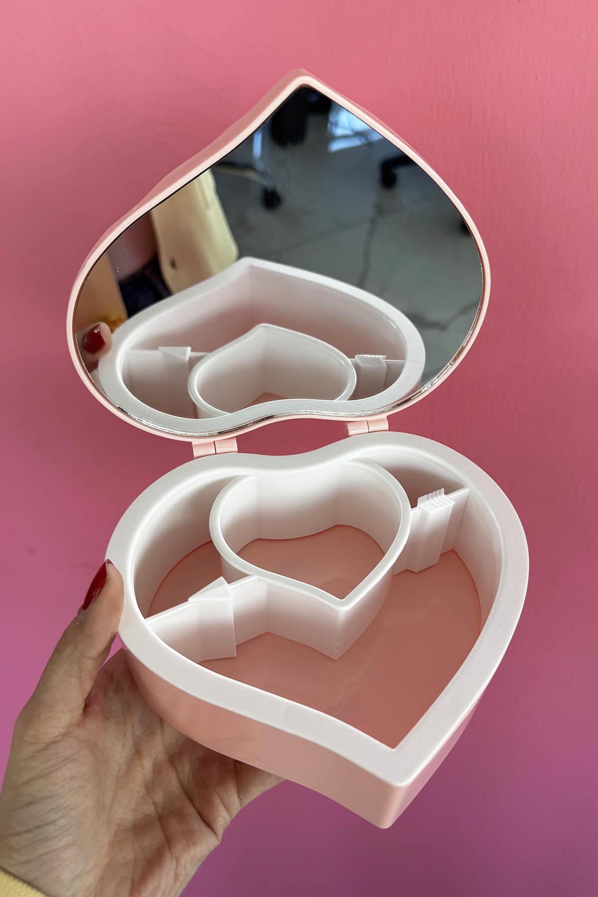 Pembe Renk Kalp Figürlü Aynalı Takı Organizeri