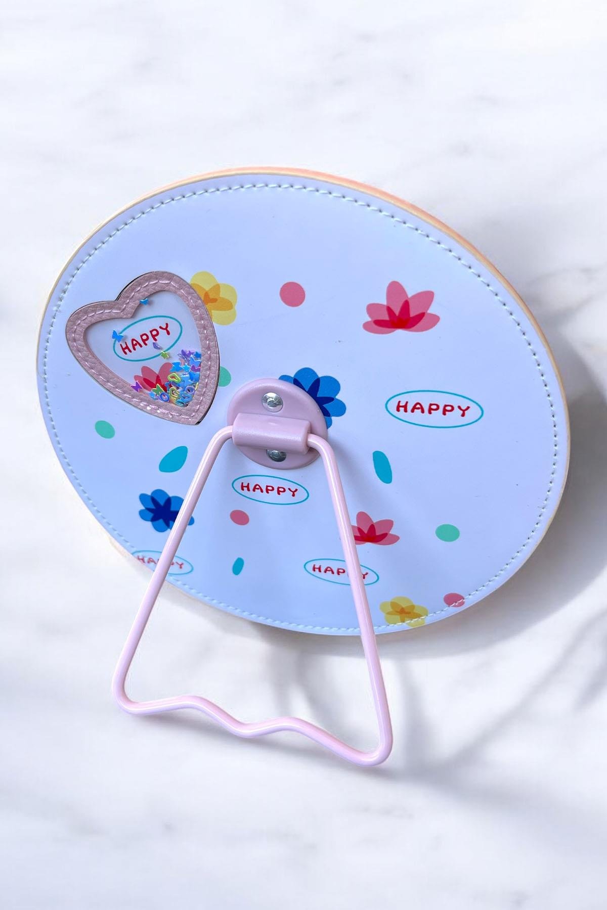 Pembe Renk Karışık Figürlü Yuvarlak Masa Aynası