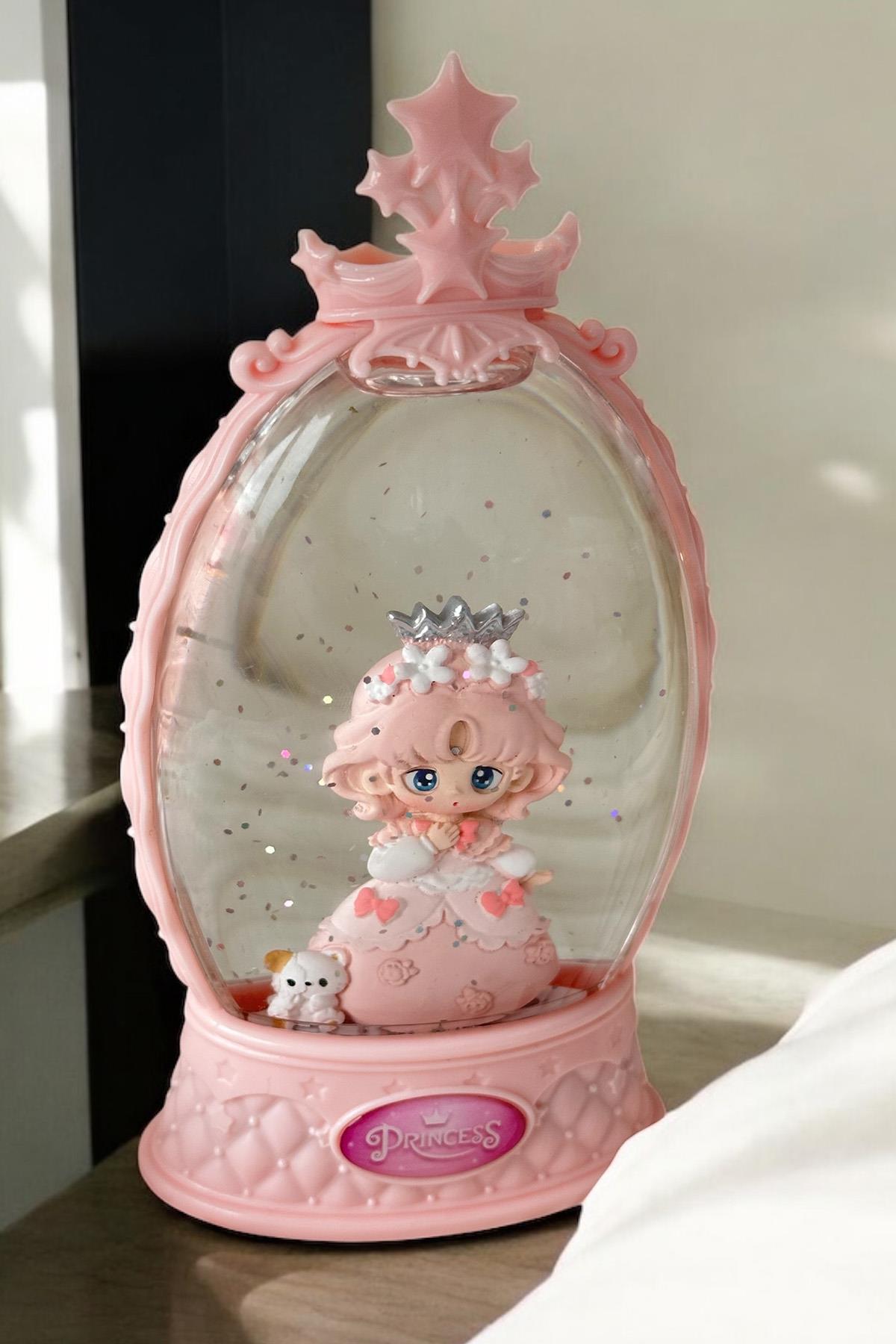 Pembe Renk Kız Figürlü Müzikli Ve Işıklı Kar Küresi