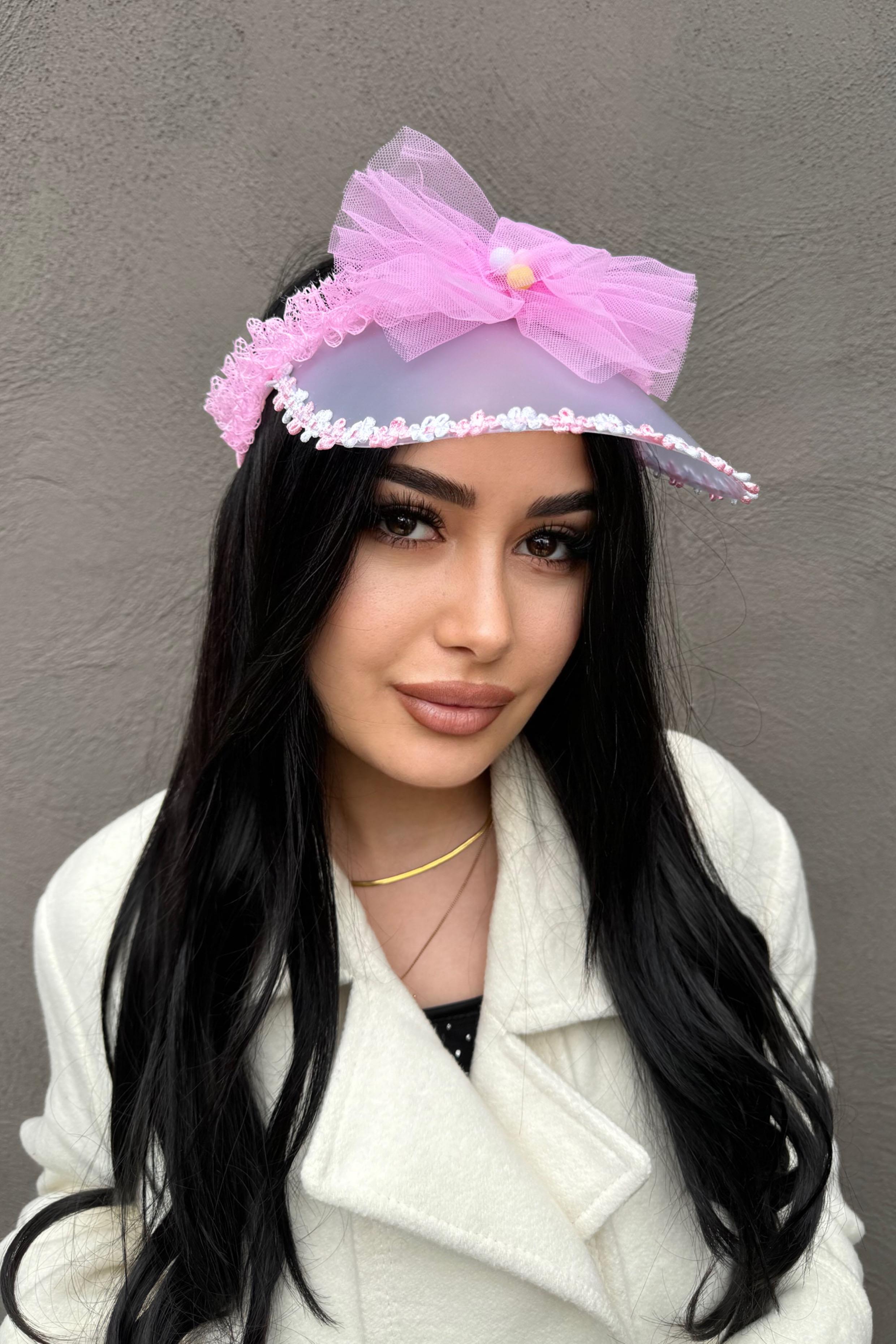 Pembe Renk Taçlı Vizör Şapka