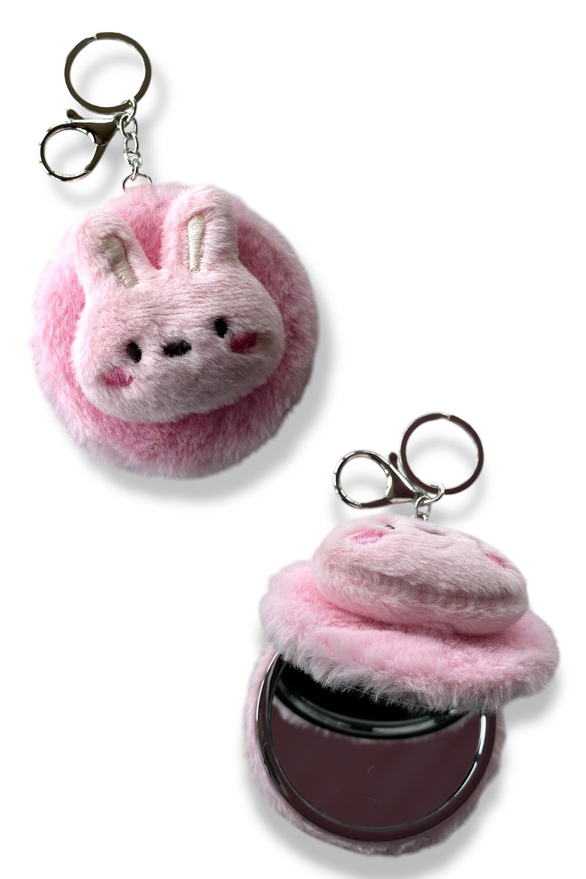 Pembe Renk Tavşan Figürlü Peluş Anahtarlık/ Ayna
