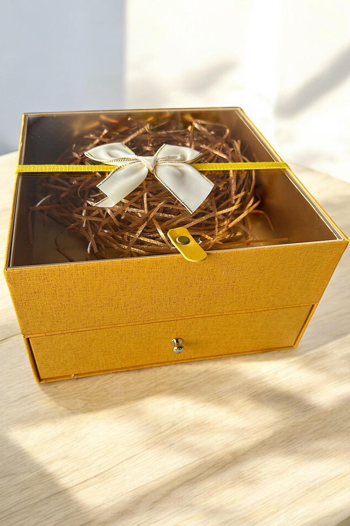 Sarı Renk Çekmece Detaylı Hediye Kutusu