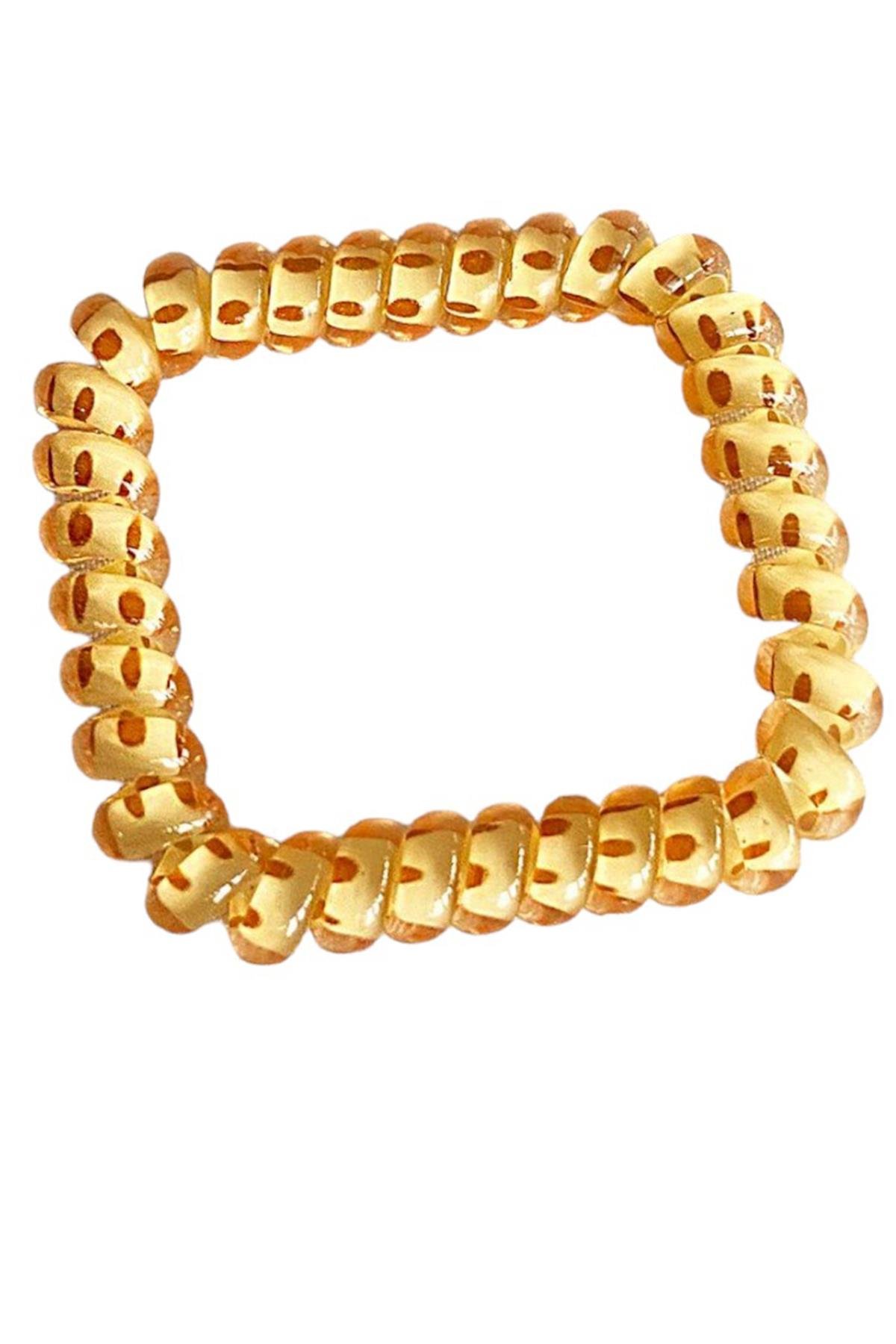 Sarı Renk Kahve Puantiyeli Helezon Lastik Toka