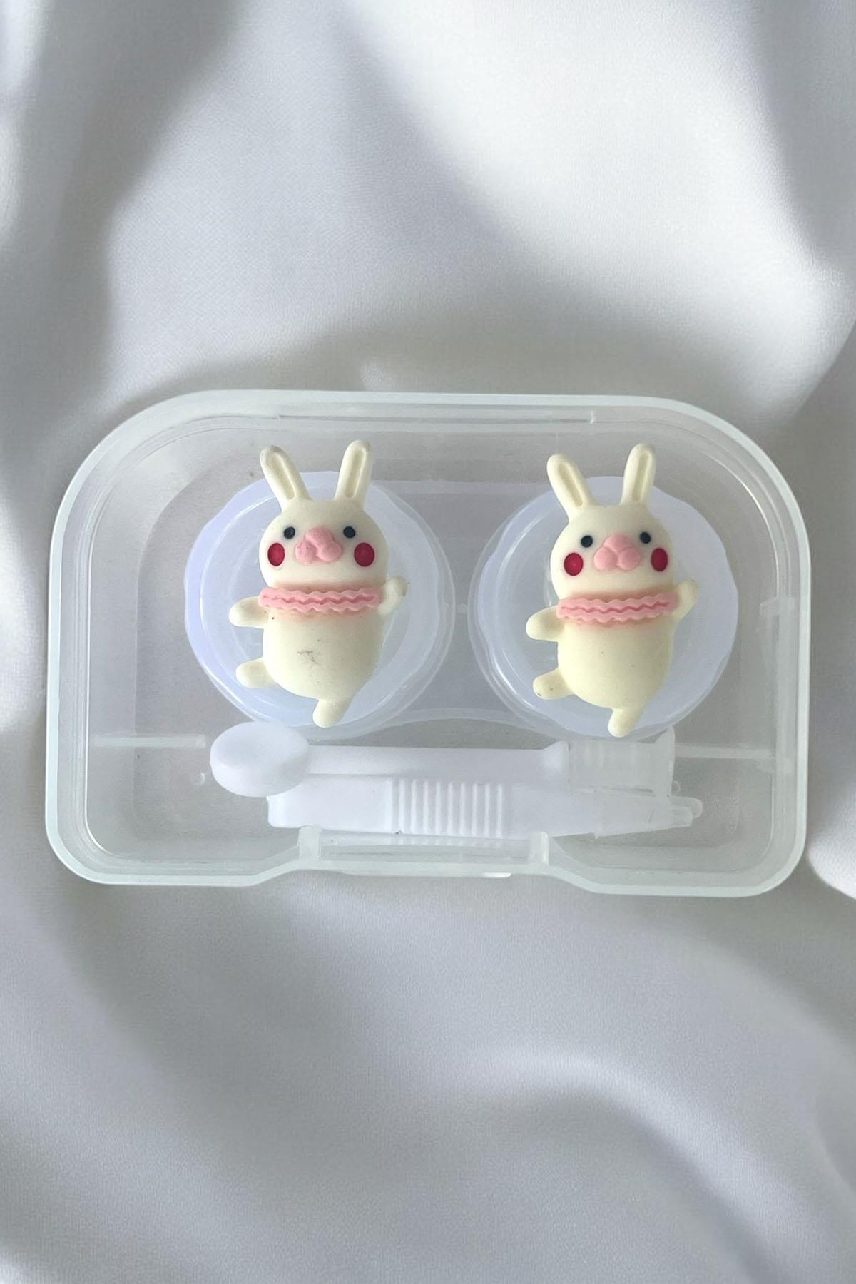 Şeffaf Renk Tavşan Figürlü Lens Saklama Kutusu