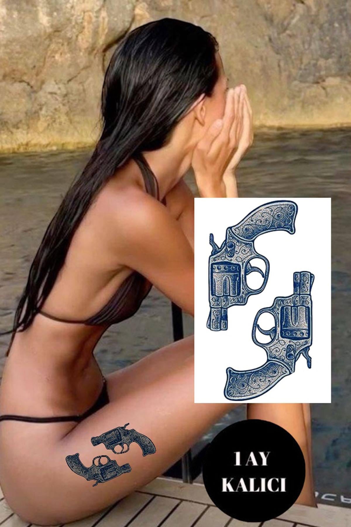 Silah Figürlü 12 Saat Sonra Kararan Geçici Orta Dövme Tattoo