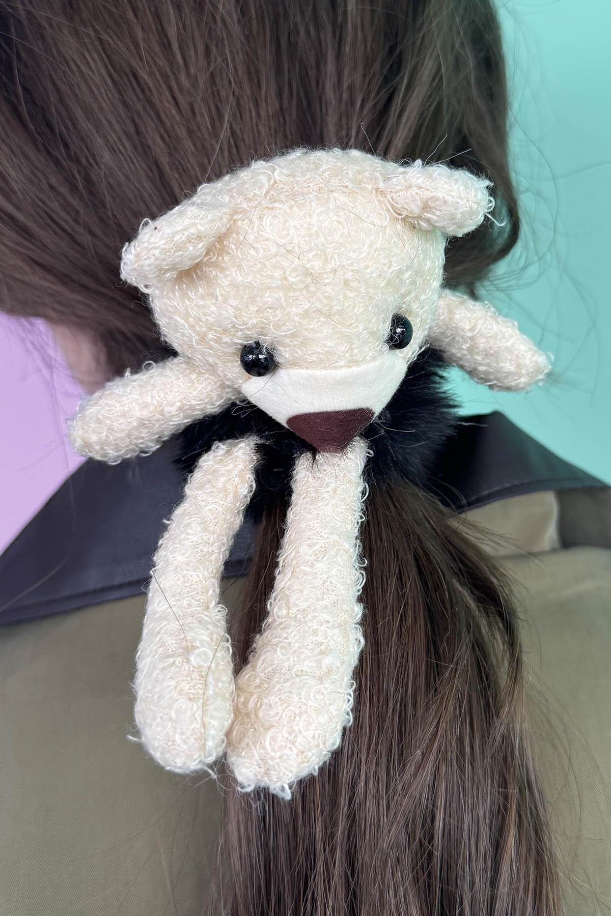 Siyah Renk Ayıcık Figürlü Peluş Simit Toka